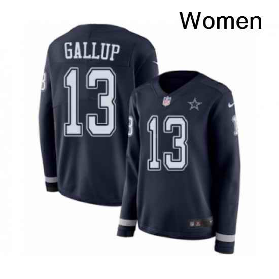 Womens Nike Dallas Cowboys 13 Michael Gallup Limited Navy Blue Therma Long Sleeve NFL Jersey